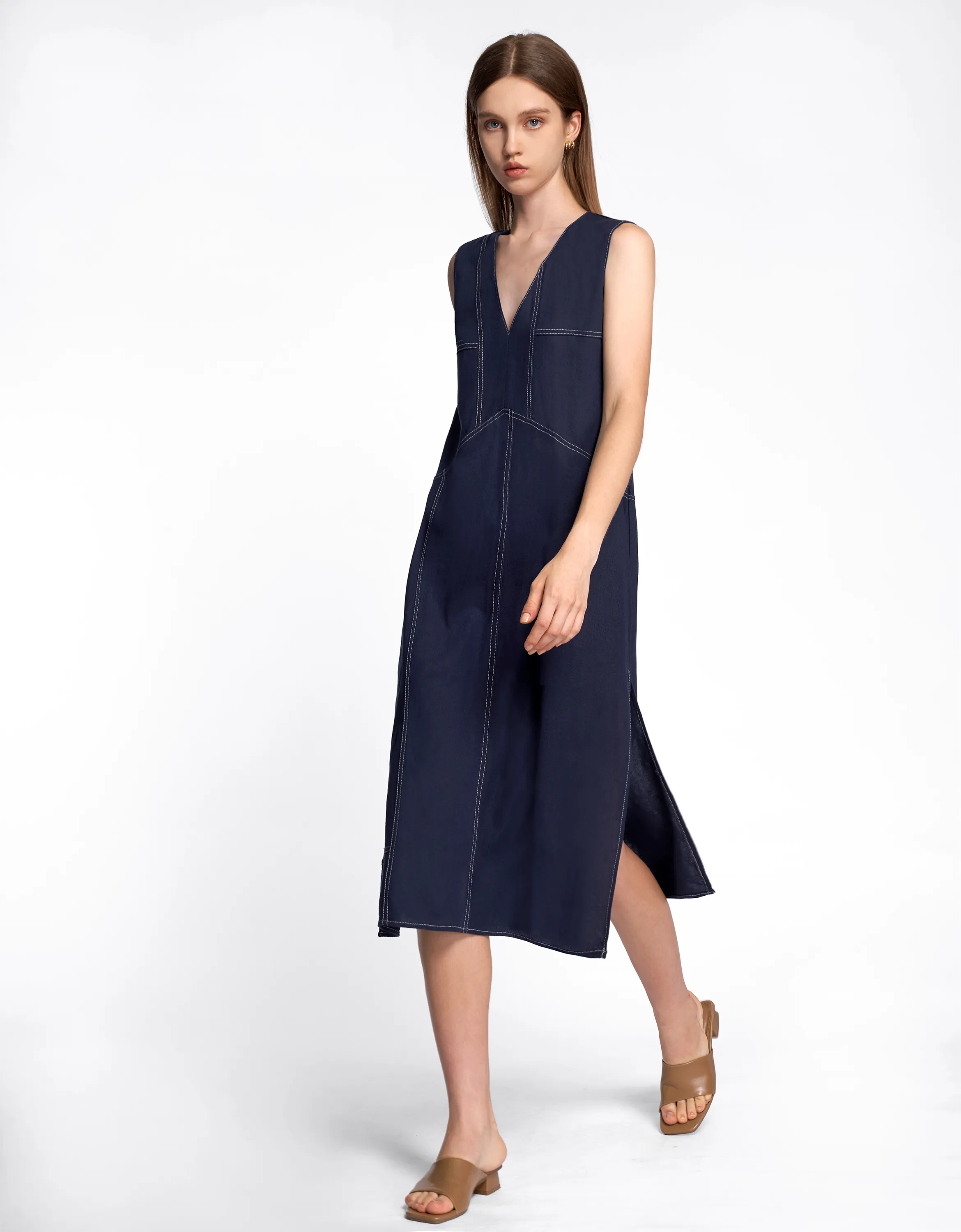 Contrast Topstitch Dress